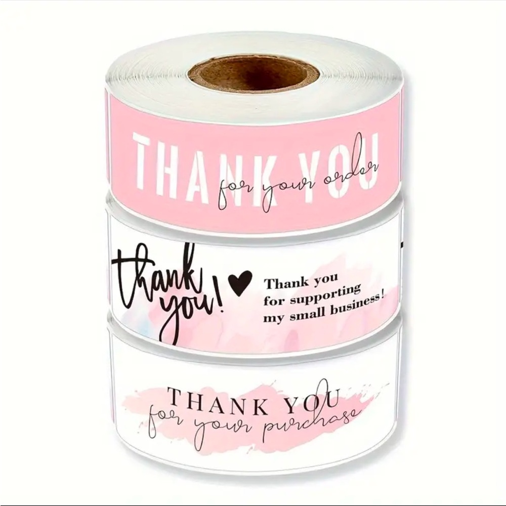 3-Pack Semi-Glossy Pulp Thank You Stickers, 120pcs/Roll, Pink Rectangle Shape